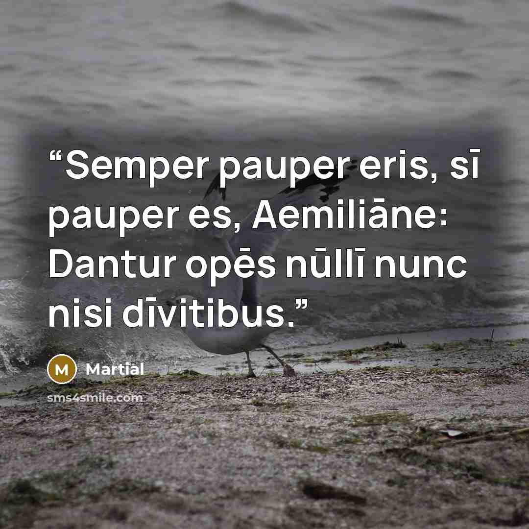 “Semper pauper eris, sī pauper es, Aemiliāne: Dantur opēs nūllī nunc nisi dīvitibus.” quote by Martial