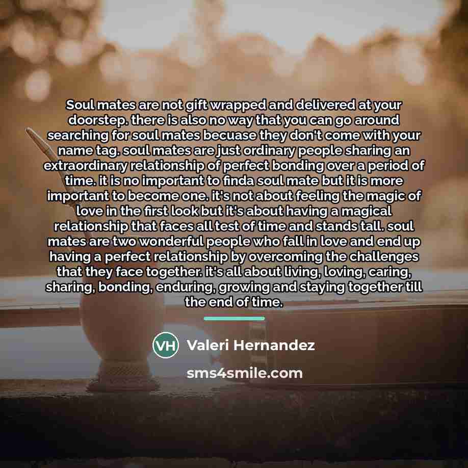 “Soul mates are not gift wrapped and delivered at your…” quote by Valeri Hernandez