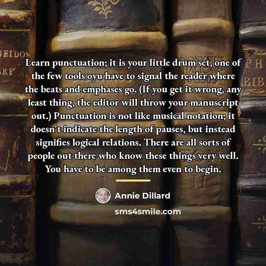“Learn punctuation; it is your little drum set, one of…” quote by Annie Dillard