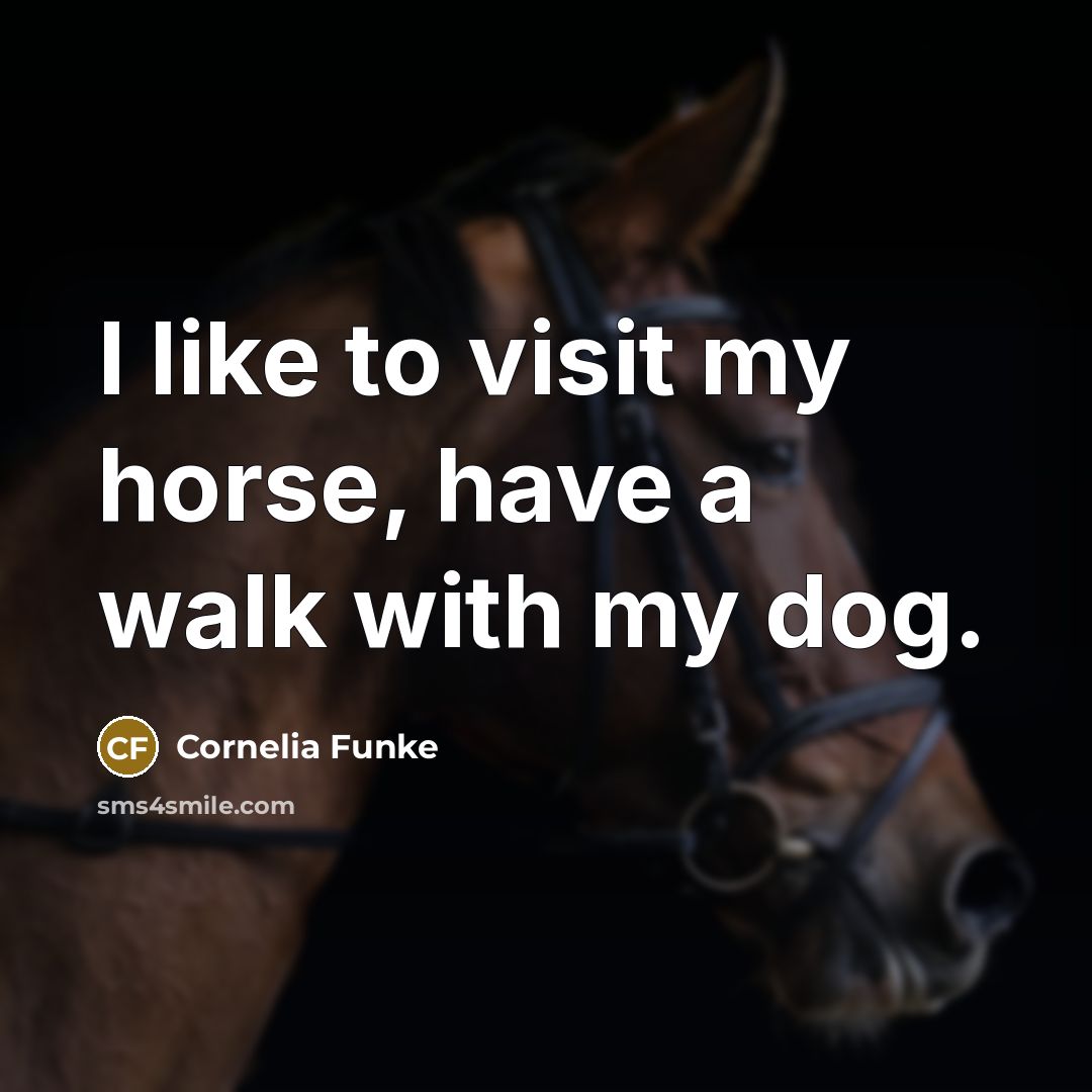 “I like to visit my horse, have a walk with…” quote by Cornelia Funke