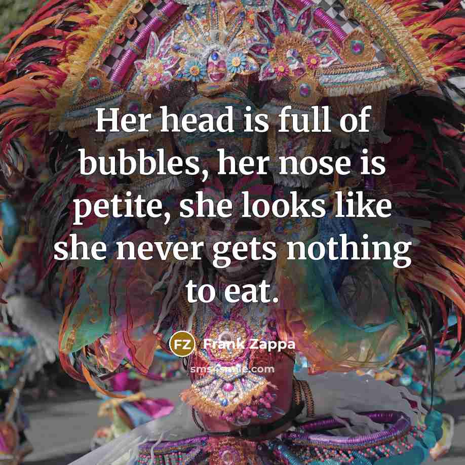 “Her head is full of bubbles, her nose is petite,…” quote by Frank Zappa