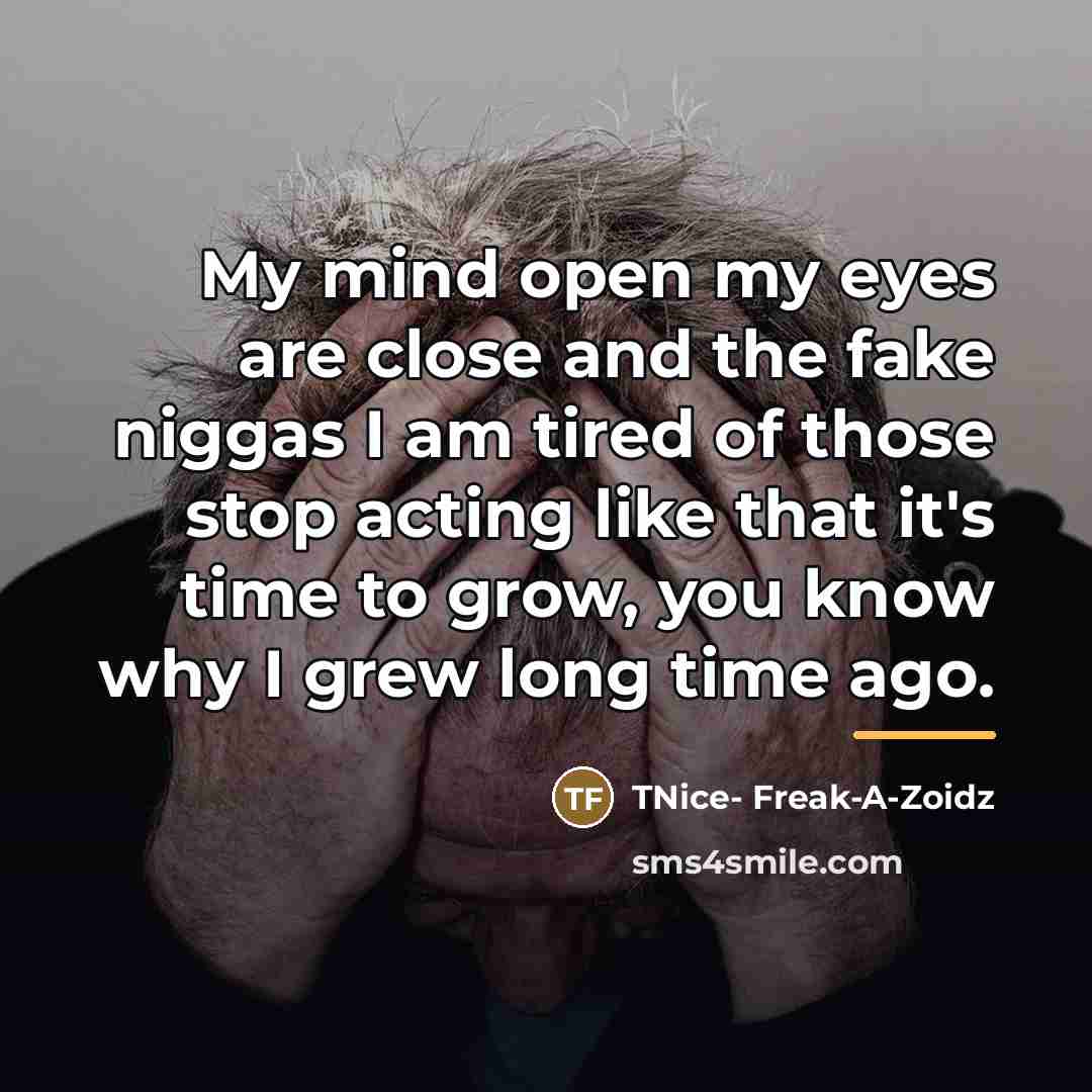 “My mind open my eyes are close and the fake…” quote by TNice- Freak-A-Zoidz