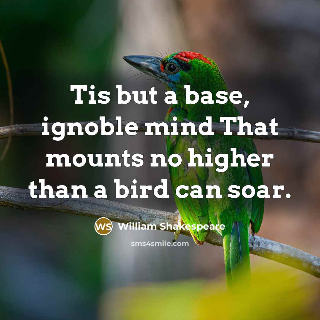 “Tis but a base, ignoble mind That mounts no higher…” quote by William Shakespeare