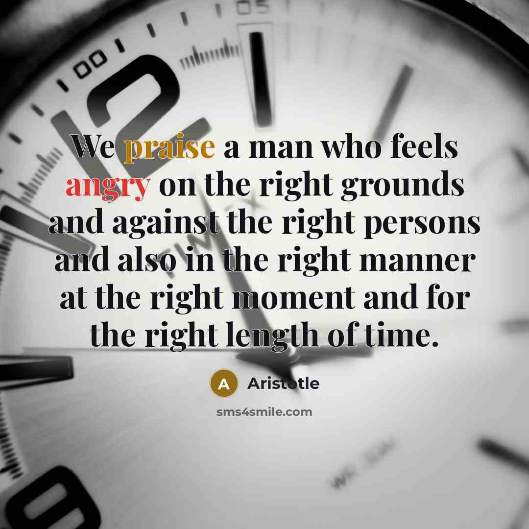 “We praise a man who feels angry on the right…” quote by Aristotle