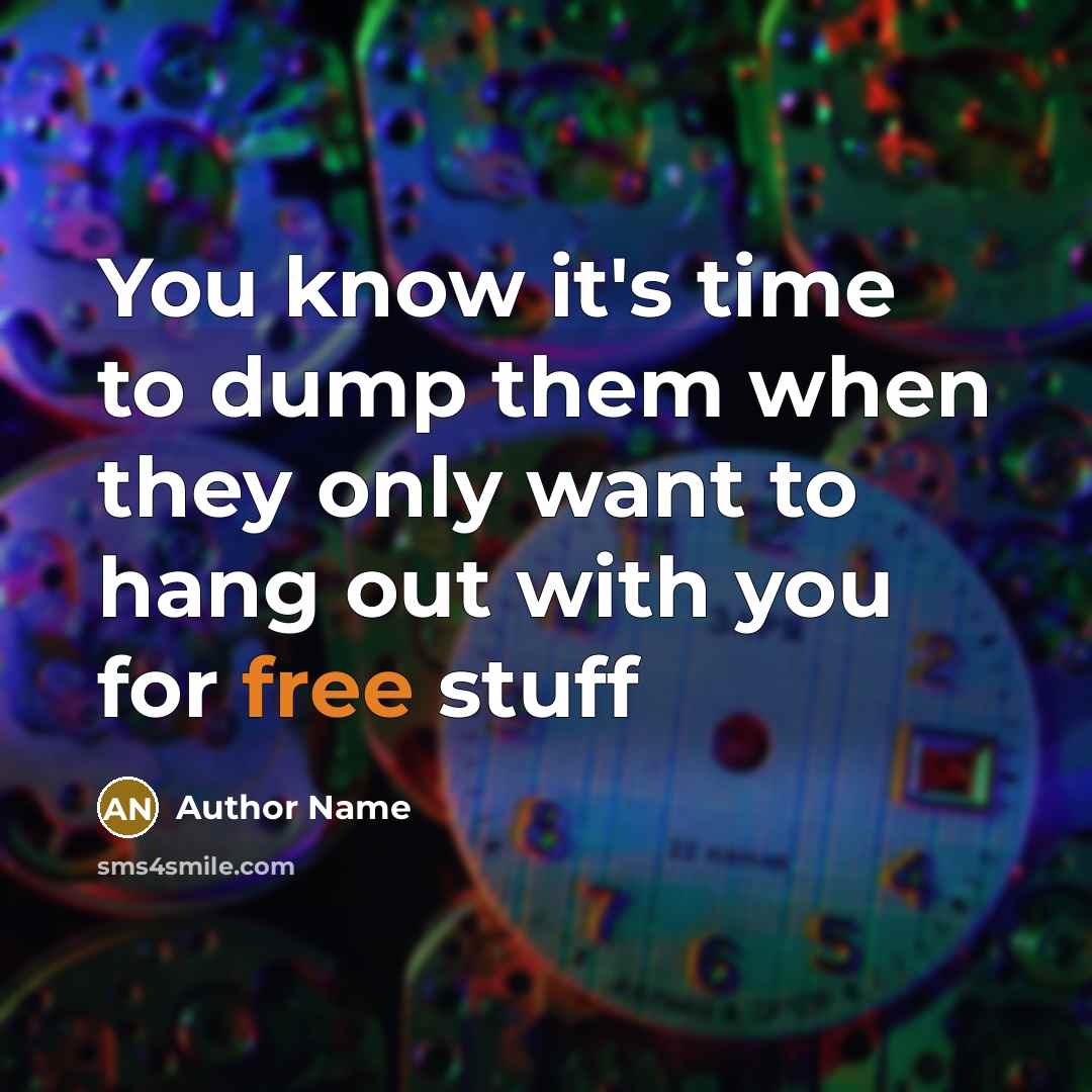 “You know it's time to dump them when they only want to hang out with you for free stuff” quote by Author Name