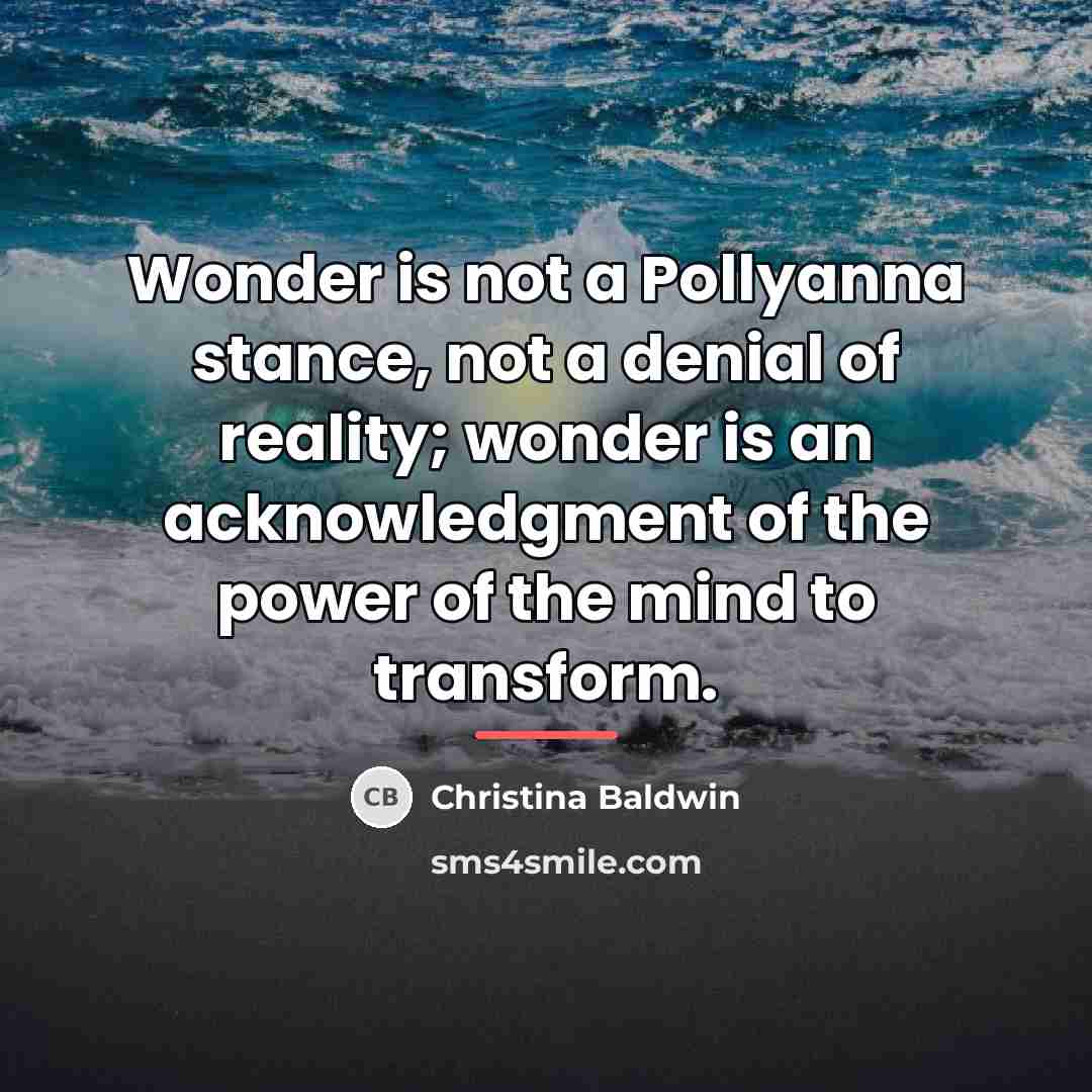 “Wonder is not a Pollyanna stance, not a denial of…” quote by Christina Baldwin
