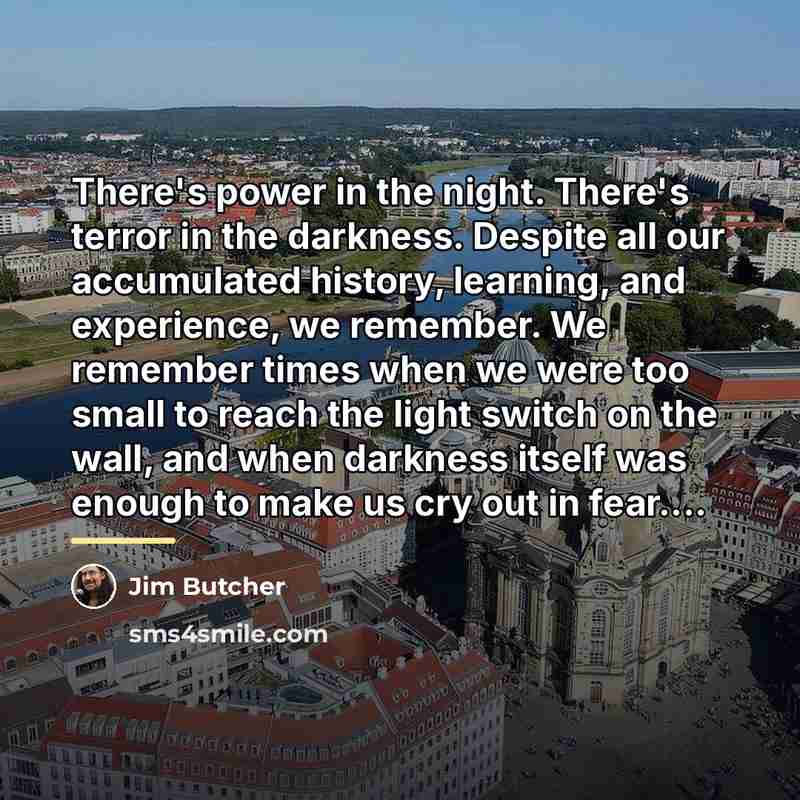 “There's power in the night. There's terror in the darkness.…” quote by Jim Butcher