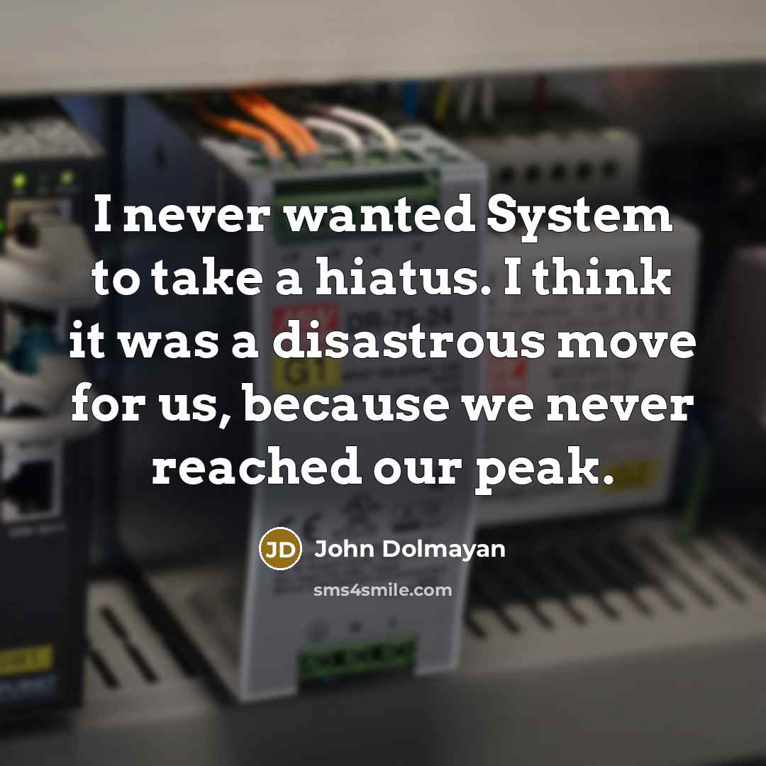 “I never wanted System to take a hiatus. I think…” quote by John Dolmayan