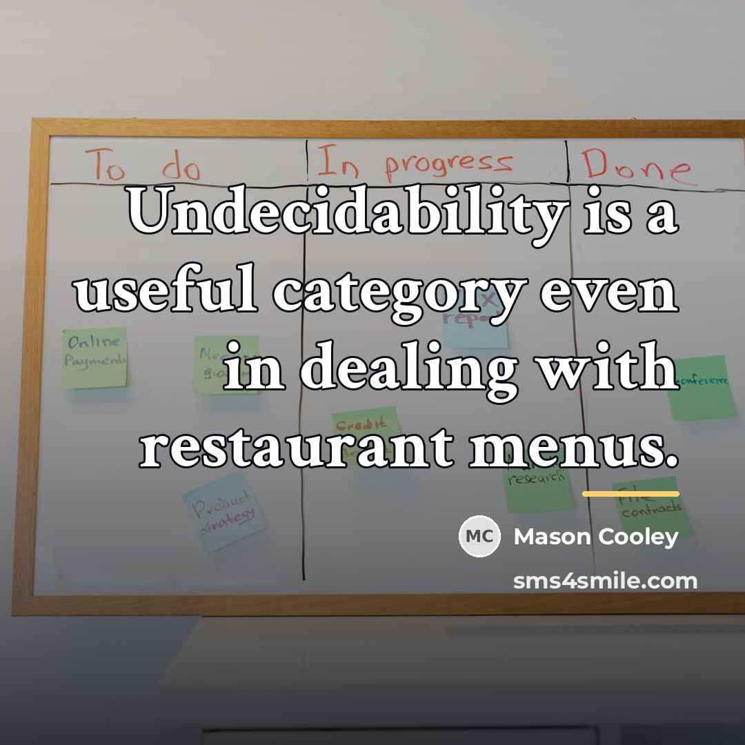 “Undecidability is a useful category even in dealing with restaurant…” quote by Mason Cooley