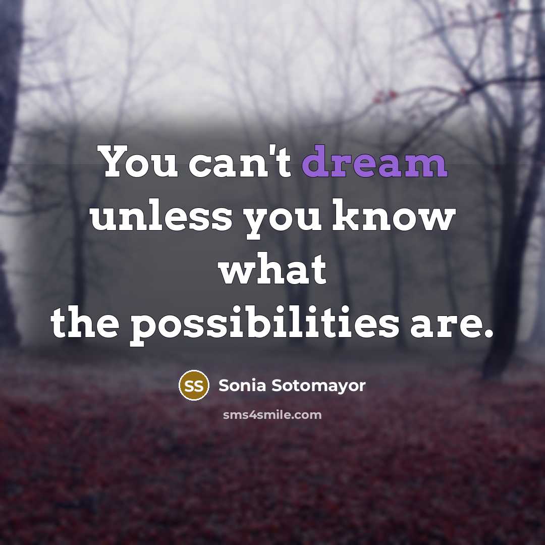 “You can't dream unless you know what the possibilities are.…” quote by Sonia Sotomayor