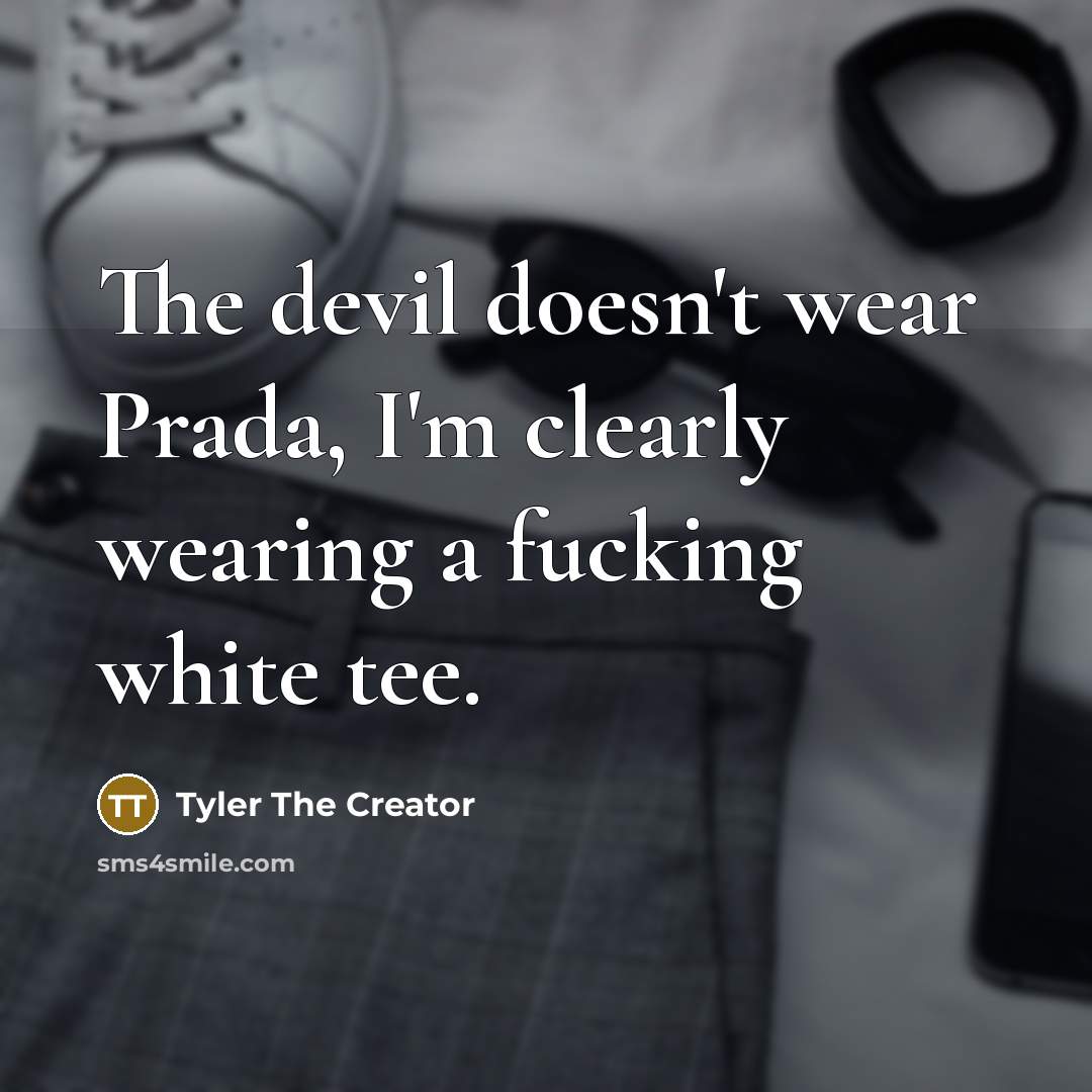 “The devil doesn't wear Prada, I'm clearly wearing a fucking white tee.” quote by Tyler The Creator