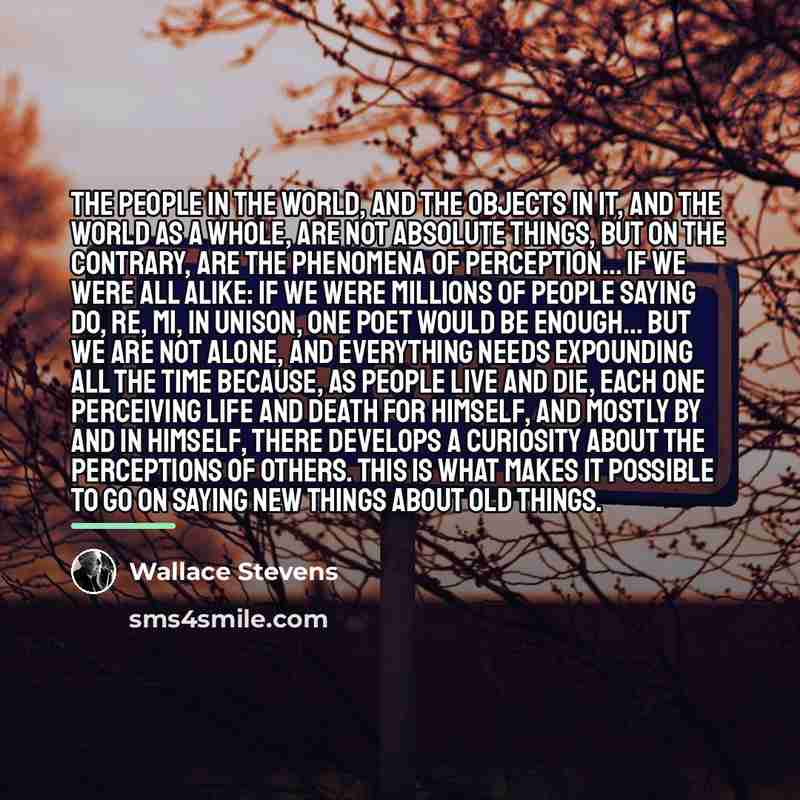 “The people in the world, and the objects in it,…” quote by Wallace Stevens