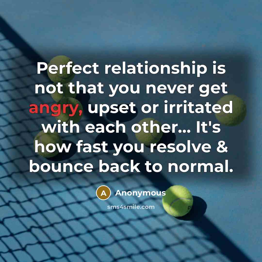 “Perfect relationship is not that you never get angry, upset…” quote by Anonymous