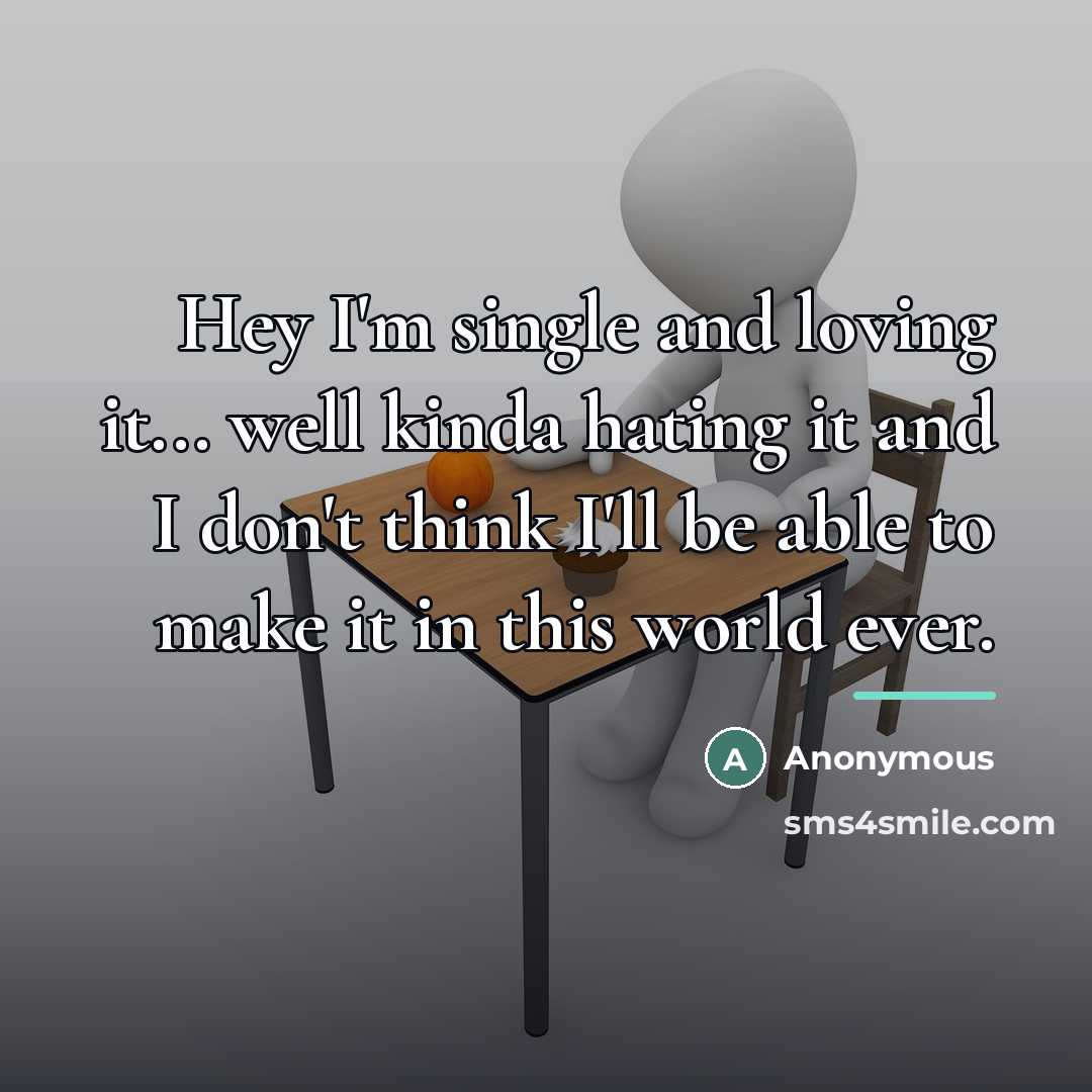 “Hey I'm single and loving it... well kinda hating it…” quote by Anonymous