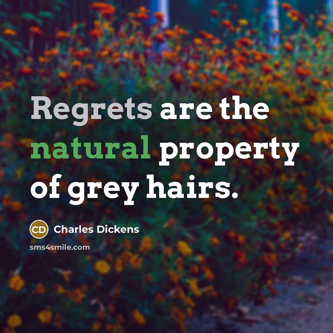 “Regrets are the natural property of grey hairs.…” quote by Charles Dickens