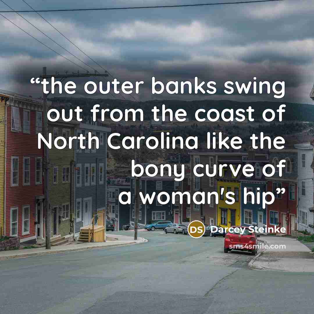 “the outer banks swing out from the coast of North Carolina like the bony curve of a woman's hip” quote by Darcey Steinke