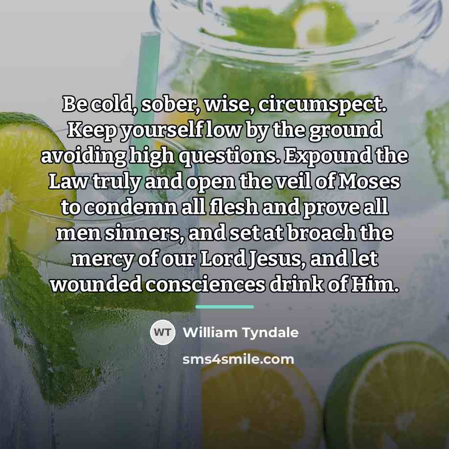 “Be cold, sober, wise, circumspect. Keep yourself low by the…” quote by William Tyndale