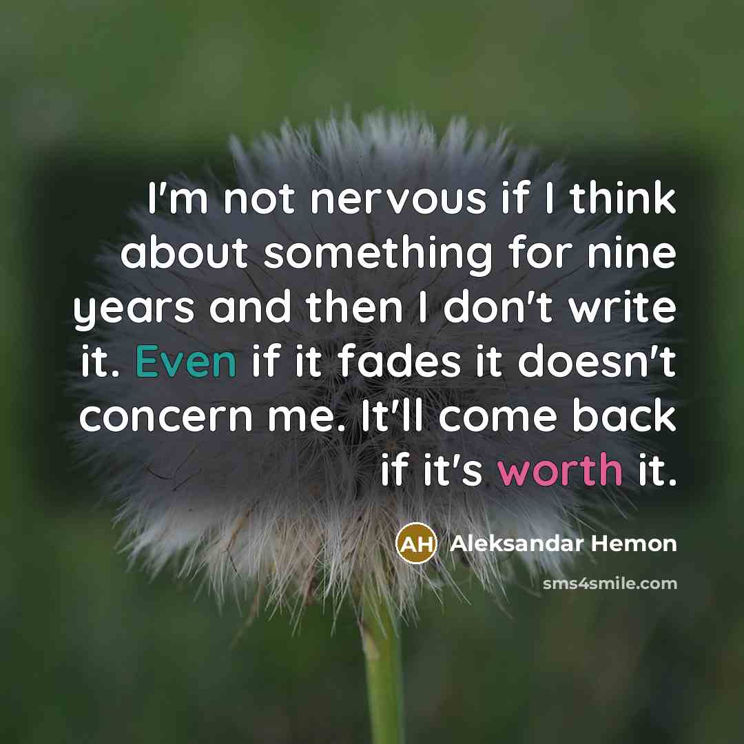 “I'm not nervous if I think about something for nine…” quote by Aleksandar Hemon