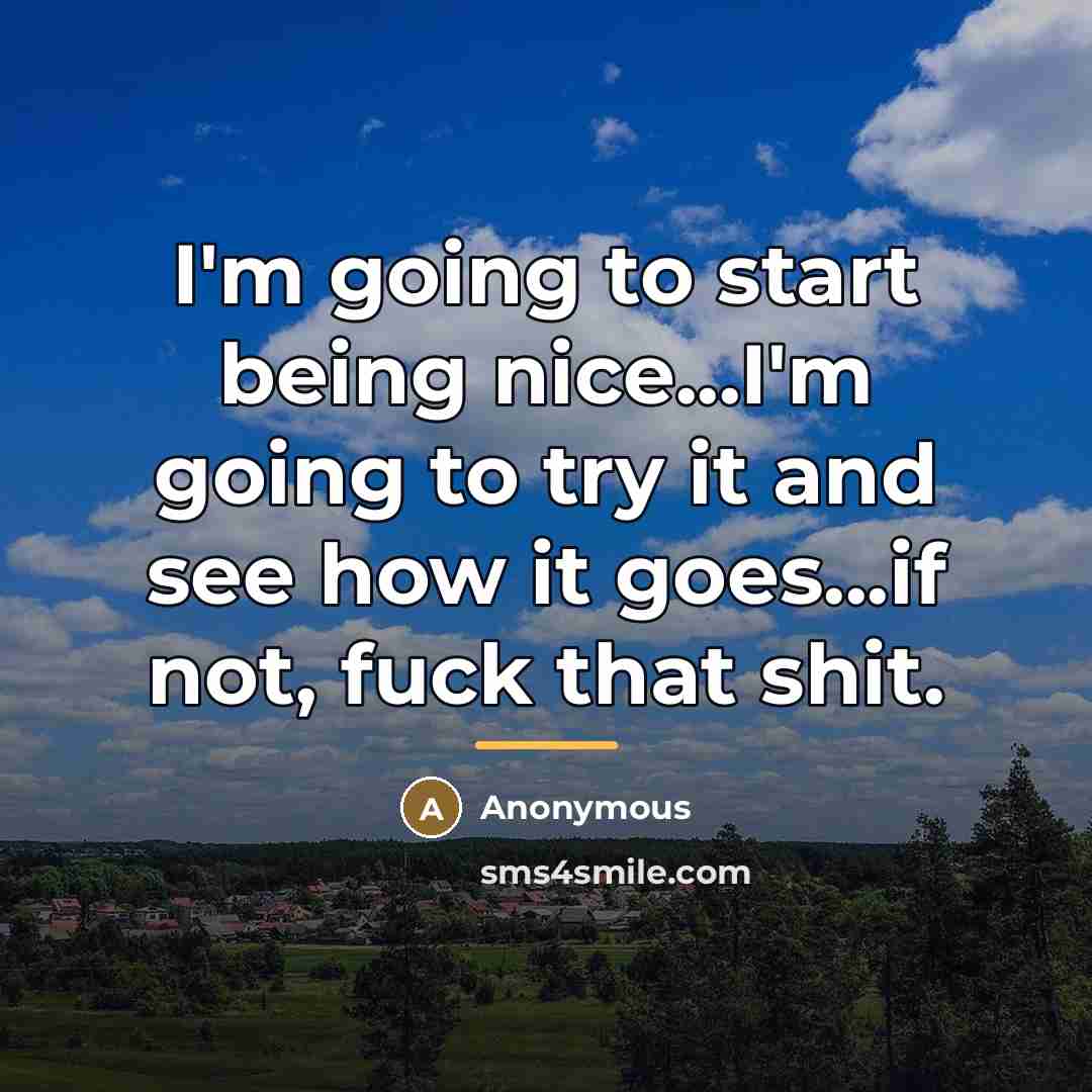 “I'm going to start being nice...I'm going to try it…” quote by Anonymous