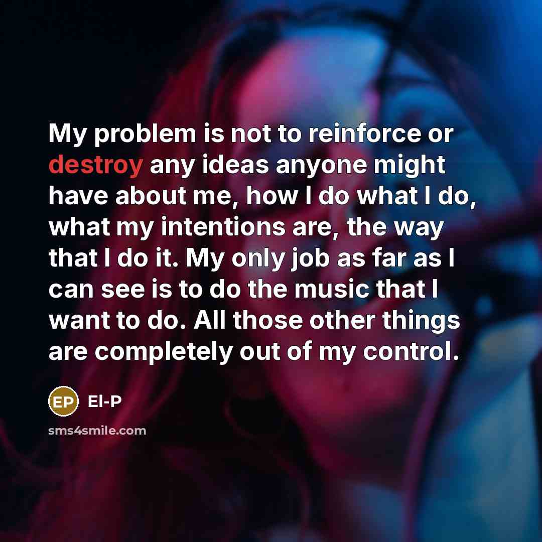“My problem is not to reinforce or destroy any ideas…” quote by El-P