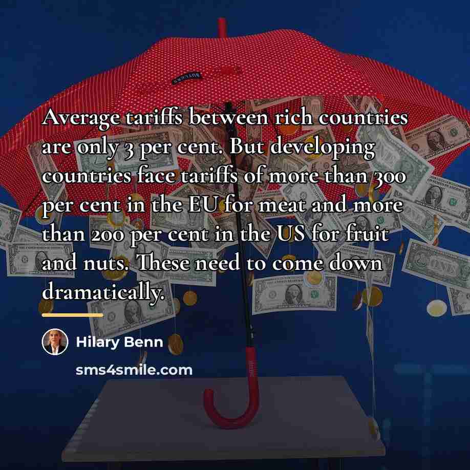 “Average tariffs between rich countries are only 3 per cent.…” quote by Hilary Benn