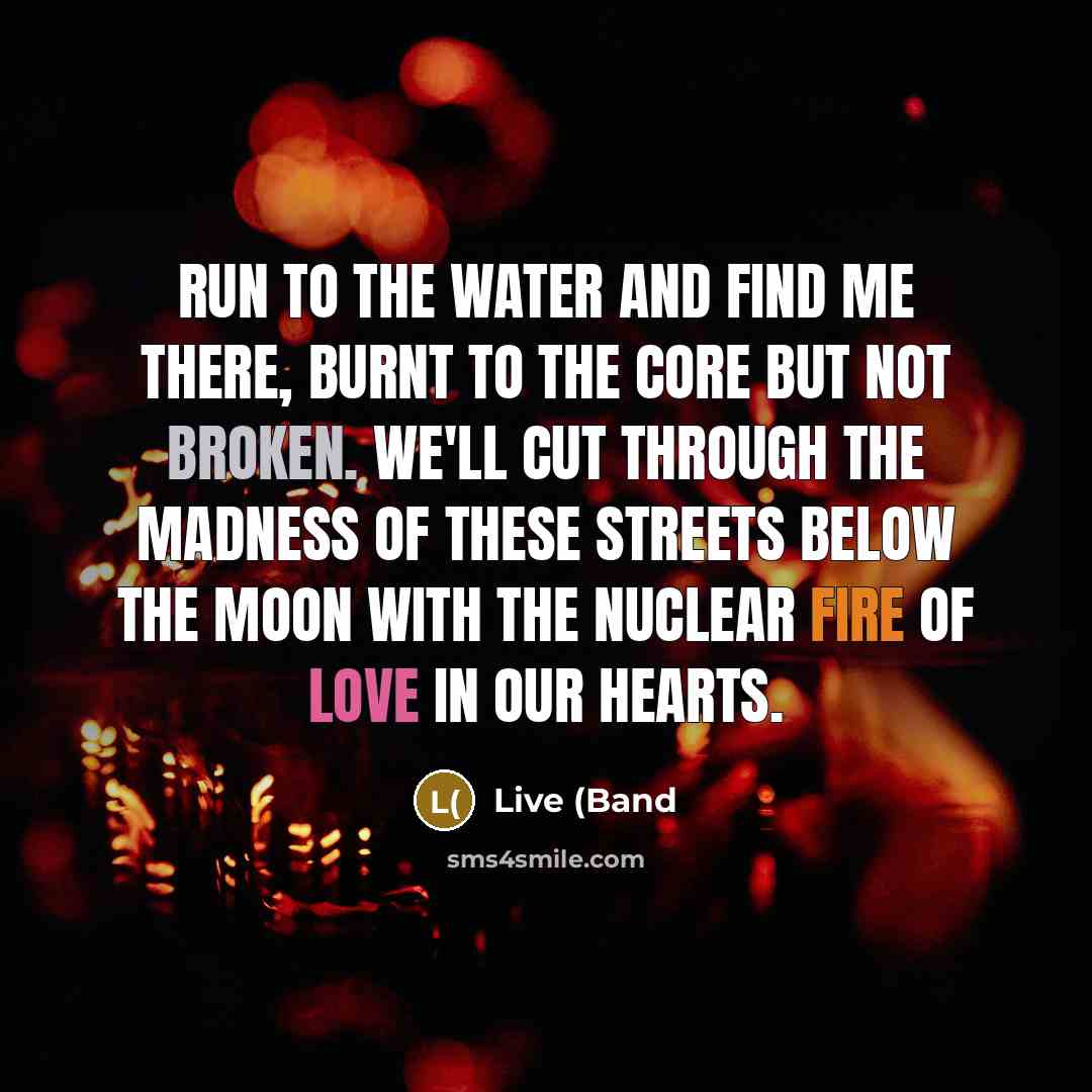 “Run to the water and find me there, burnt to…” quote by Live (Band