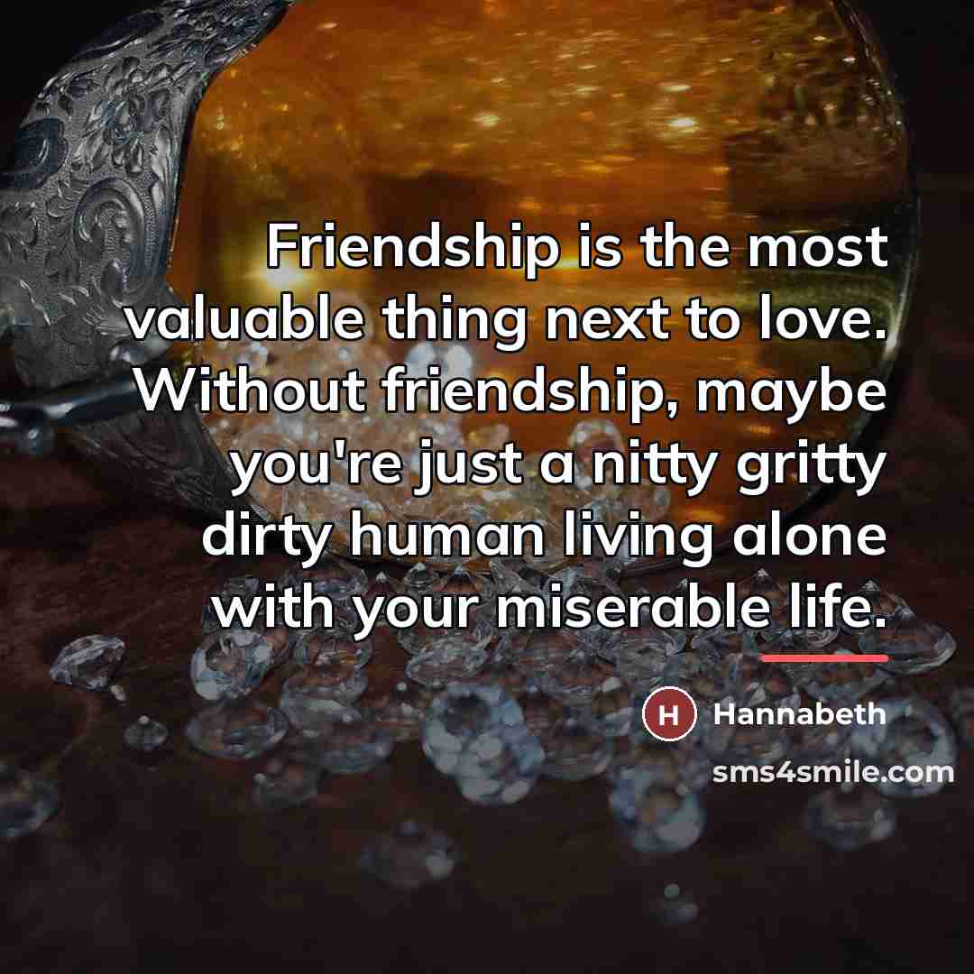 “Friendship is the most valuable thing next to love. Without…” quote by Hannabeth