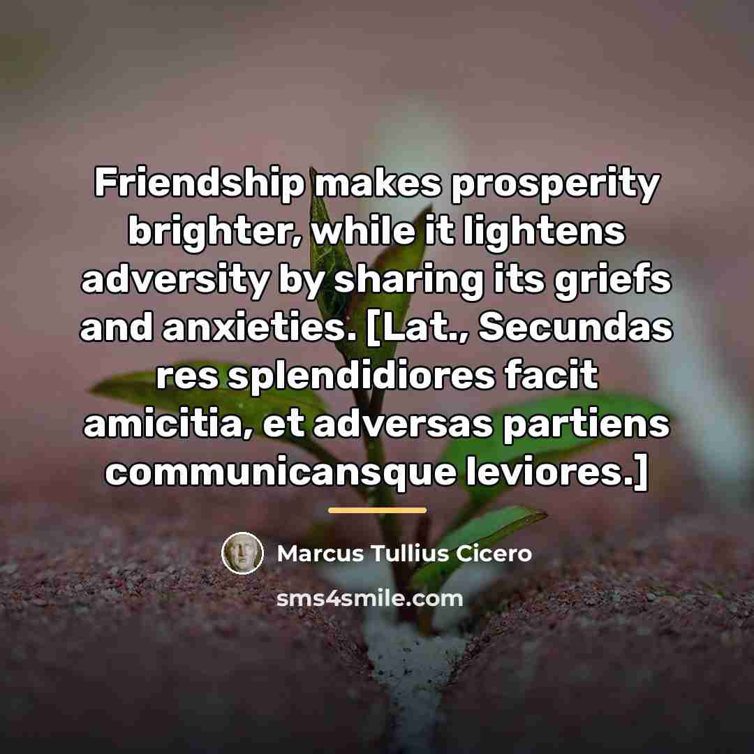“Friendship makes prosperity brighter, while it lightens adversity by sharing…” quote by Marcus Tullius Cicero