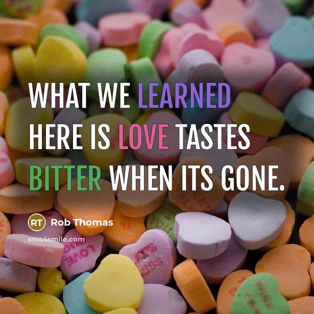 “What we learned here is love tastes bitter when its gone.” quote by Rob Thomas