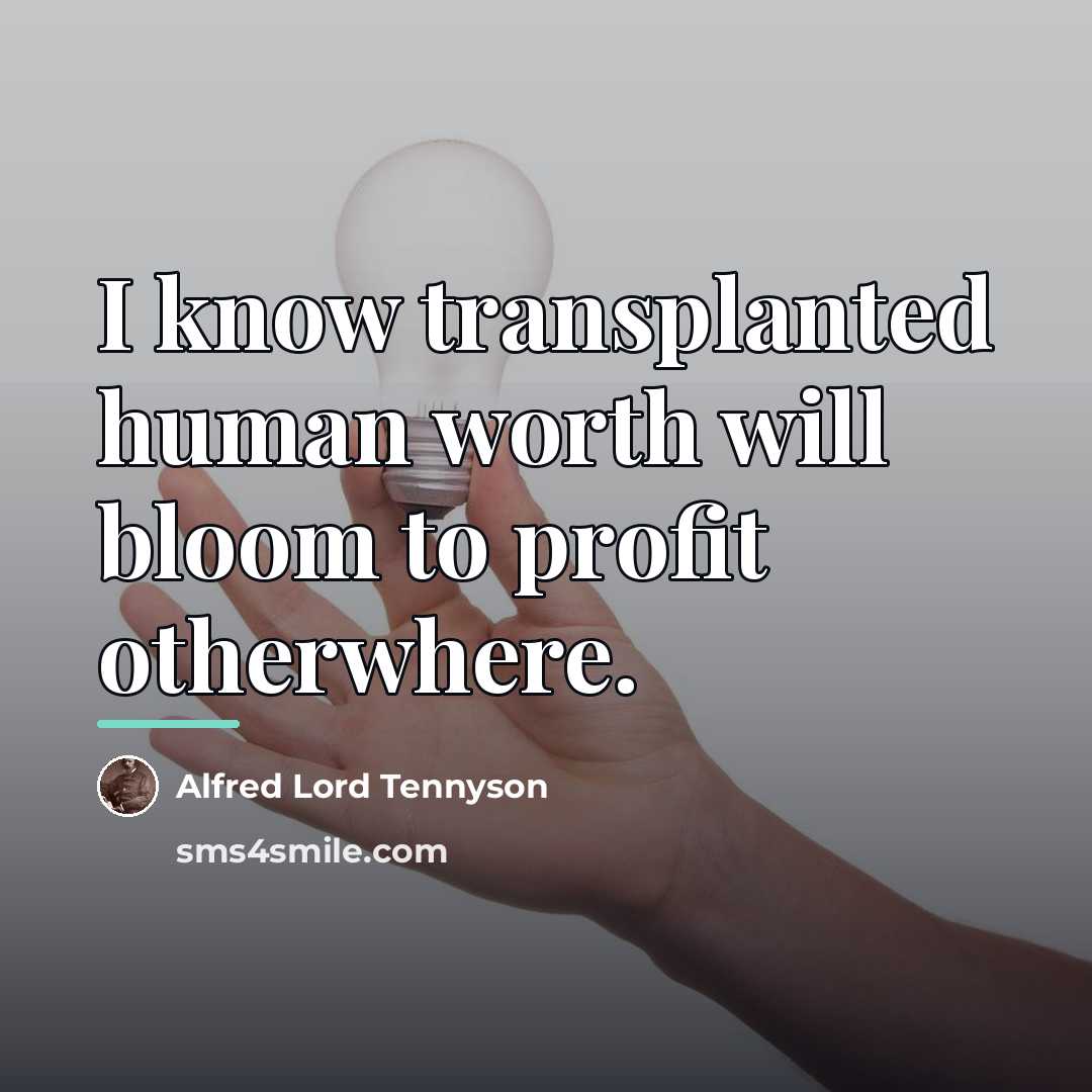 “I know transplanted human worth will bloom to profit otherwhere.…” quote by Alfred Lord Tennyson