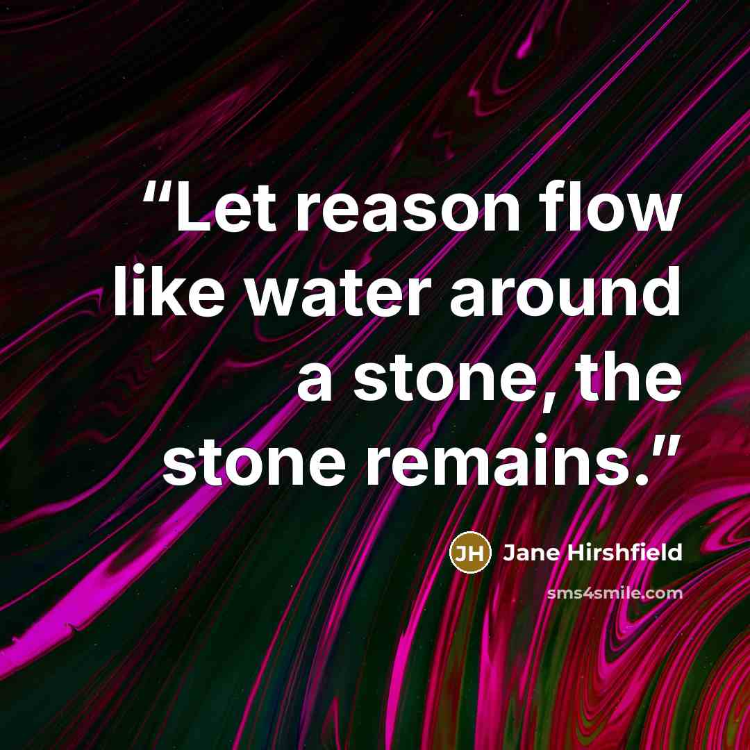 “Let reason flow like water around a stone, the stone remains.” quote by Jane Hirshfield