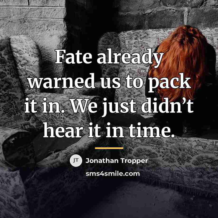 “Fate already warned us to pack it in. We just…” quote by Jonathan Tropper