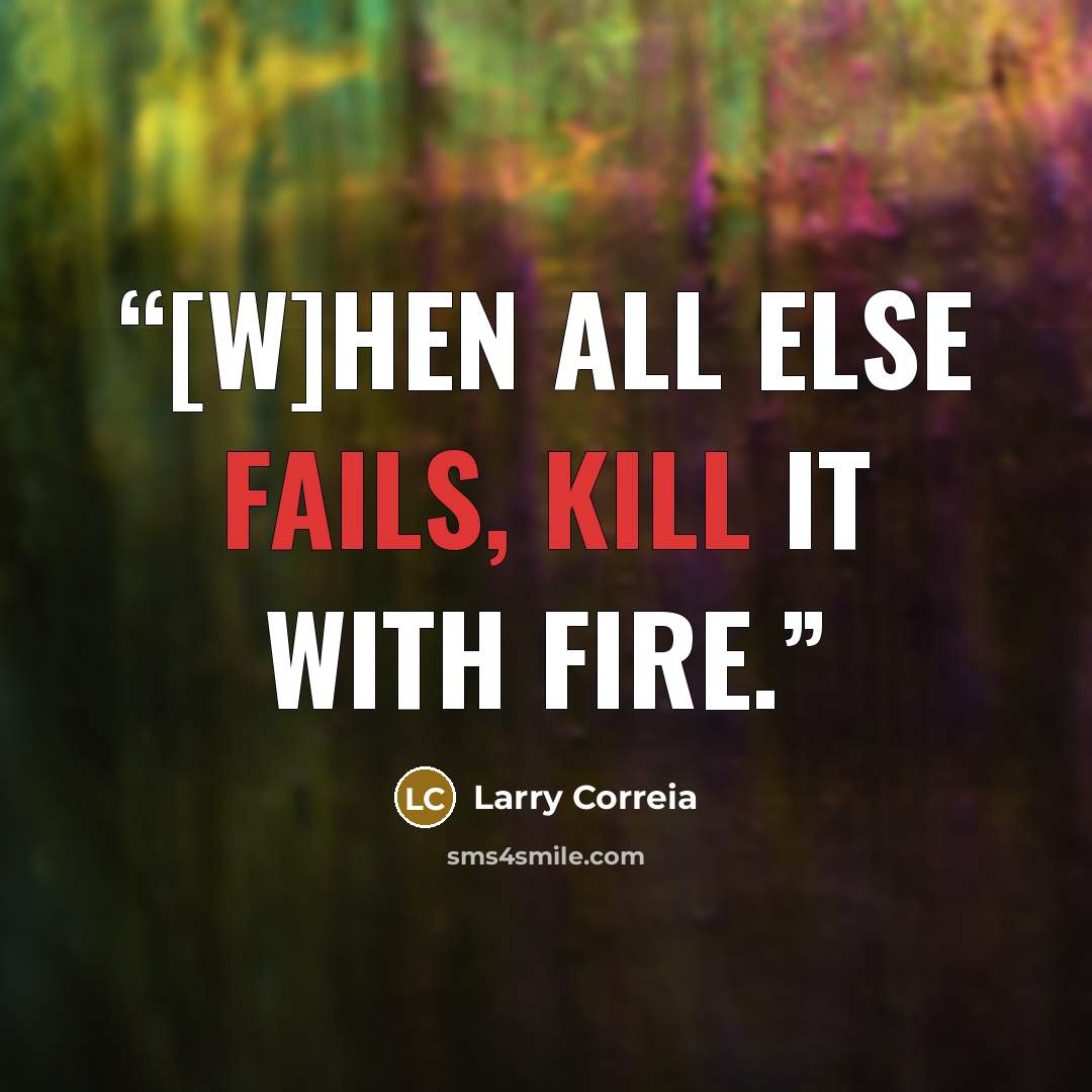 “[W]hen all else fails, kill it with fire.” quote by Larry Correia