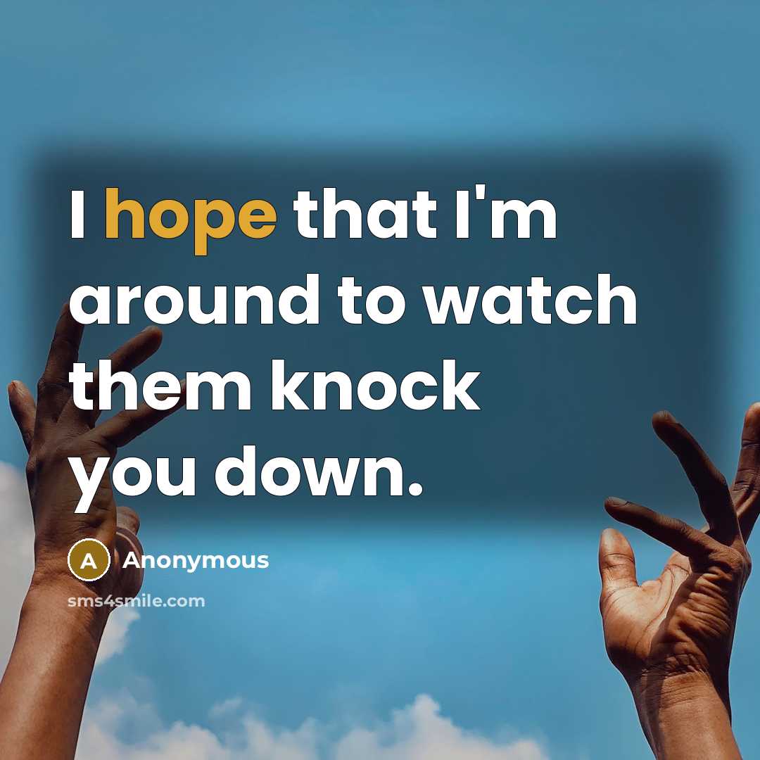 “I hope that I'm around to watch them knock you down.” quote by Anonymous