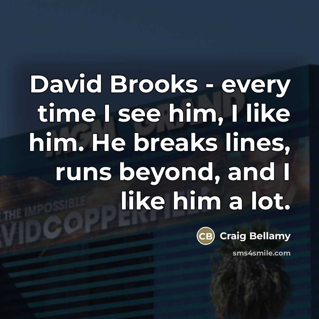 “David Brooks - every time I see him, I like…” quote by Craig Bellamy