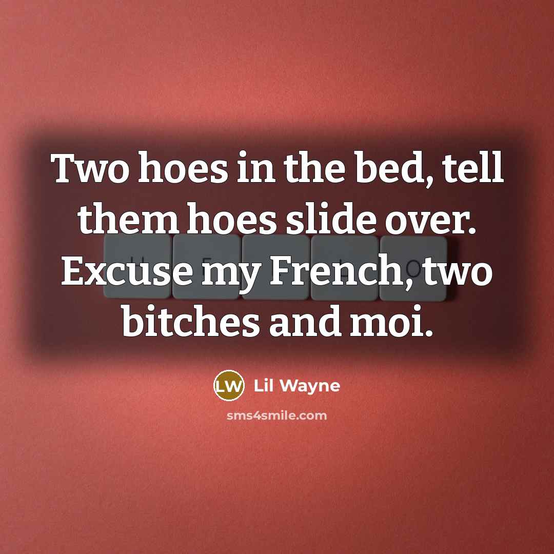 “Two hoes in the bed, tell them hoes slide over. Excuse my French, two bitches and moi.” quote by Lil Wayne