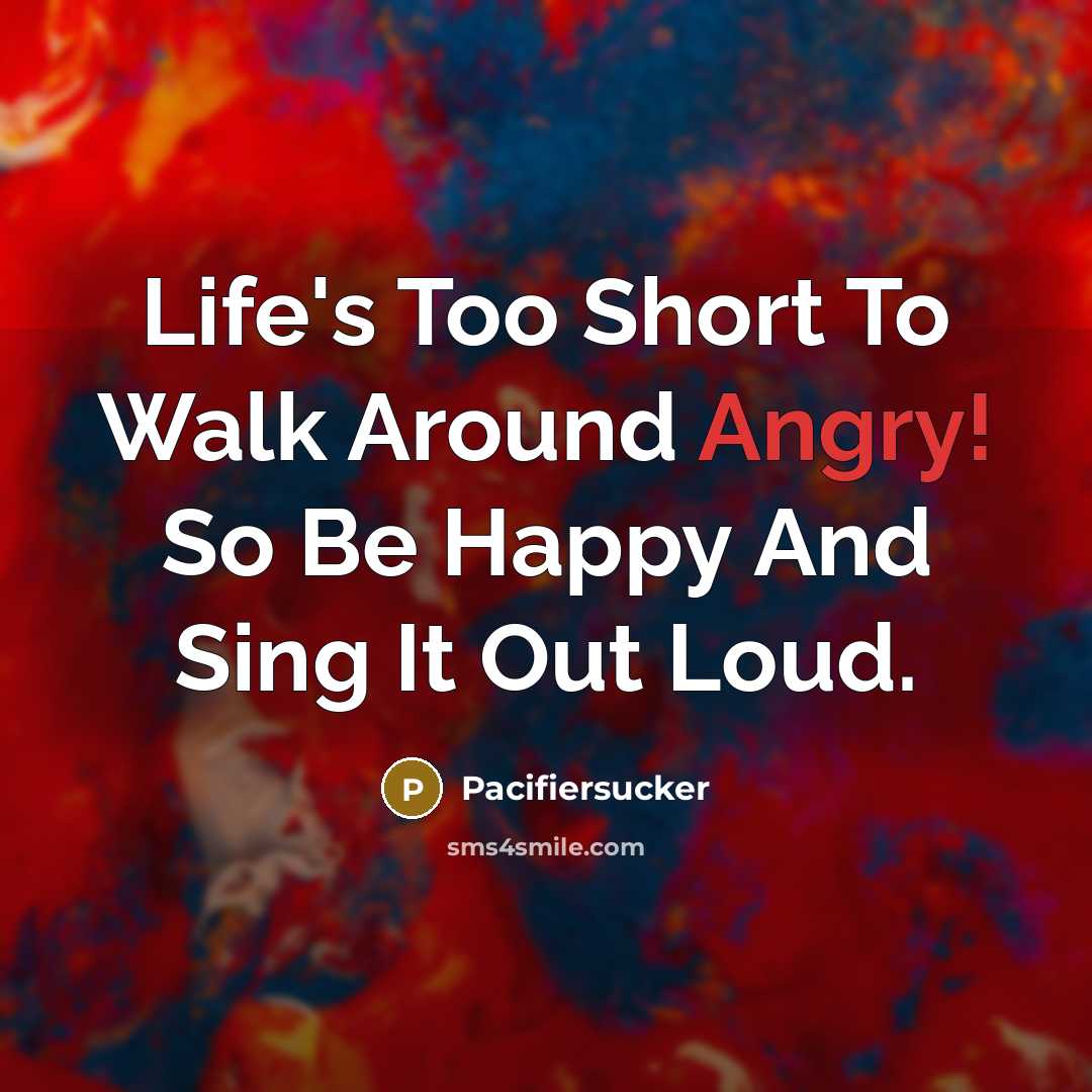 “Life's Too Short To Walk Around Angry! So Be Happy…” quote by Pacifiersucker