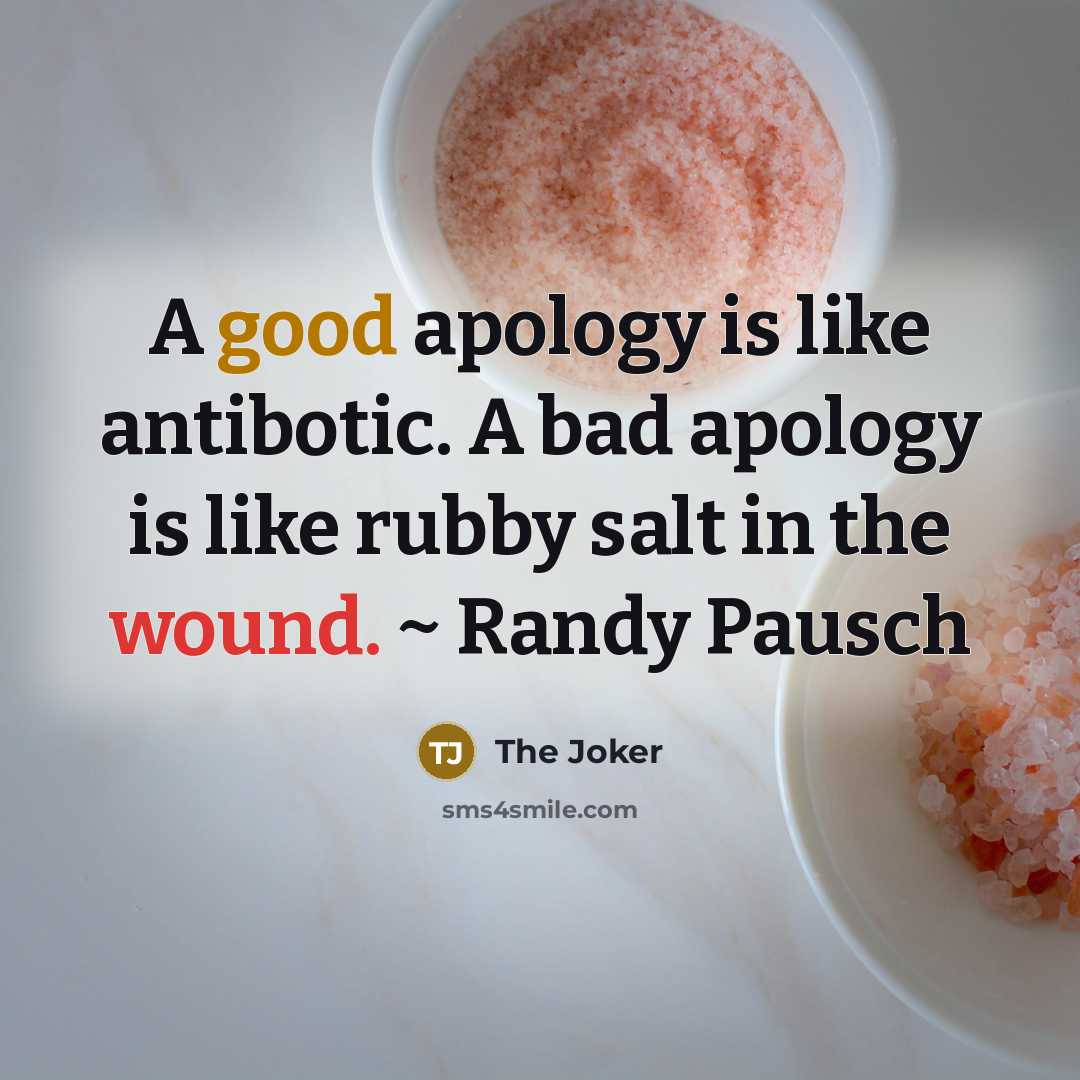 “A good apology is like antibotic. A bad apology is like rubby salt in the wound. ~ Randy Pausch” quote by The Joker