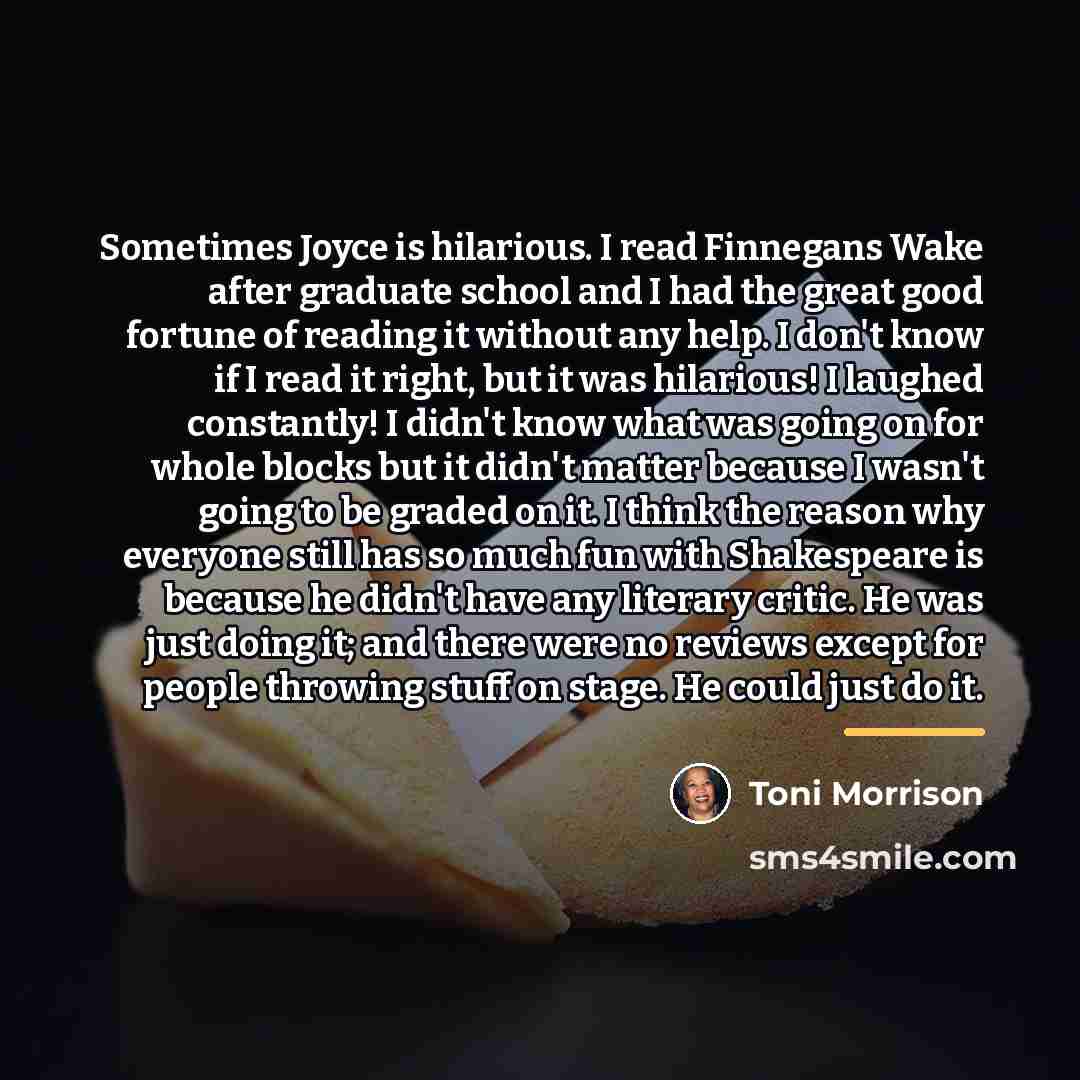 “Sometimes Joyce is hilarious. I read Finnegans Wake after graduate…” quote by Toni Morrison