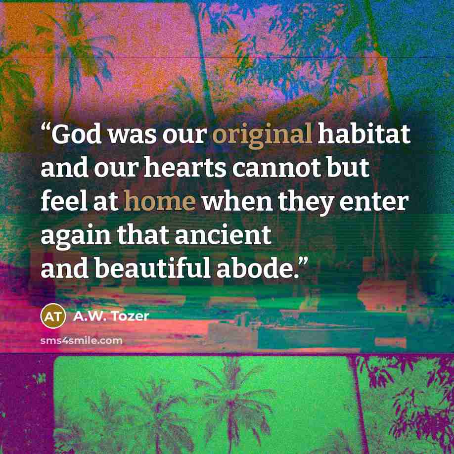 “God was our original habitat and our hearts cannot but feel at home when they enter again that ancient and beautiful abode.” quote by A.W. Tozer