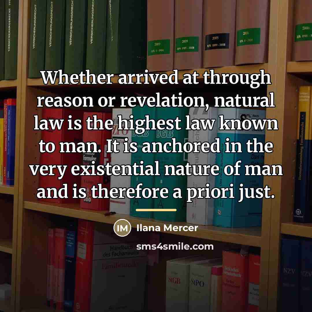 “Whether arrived at through reason or revelation, natural law is…” quote by Ilana Mercer