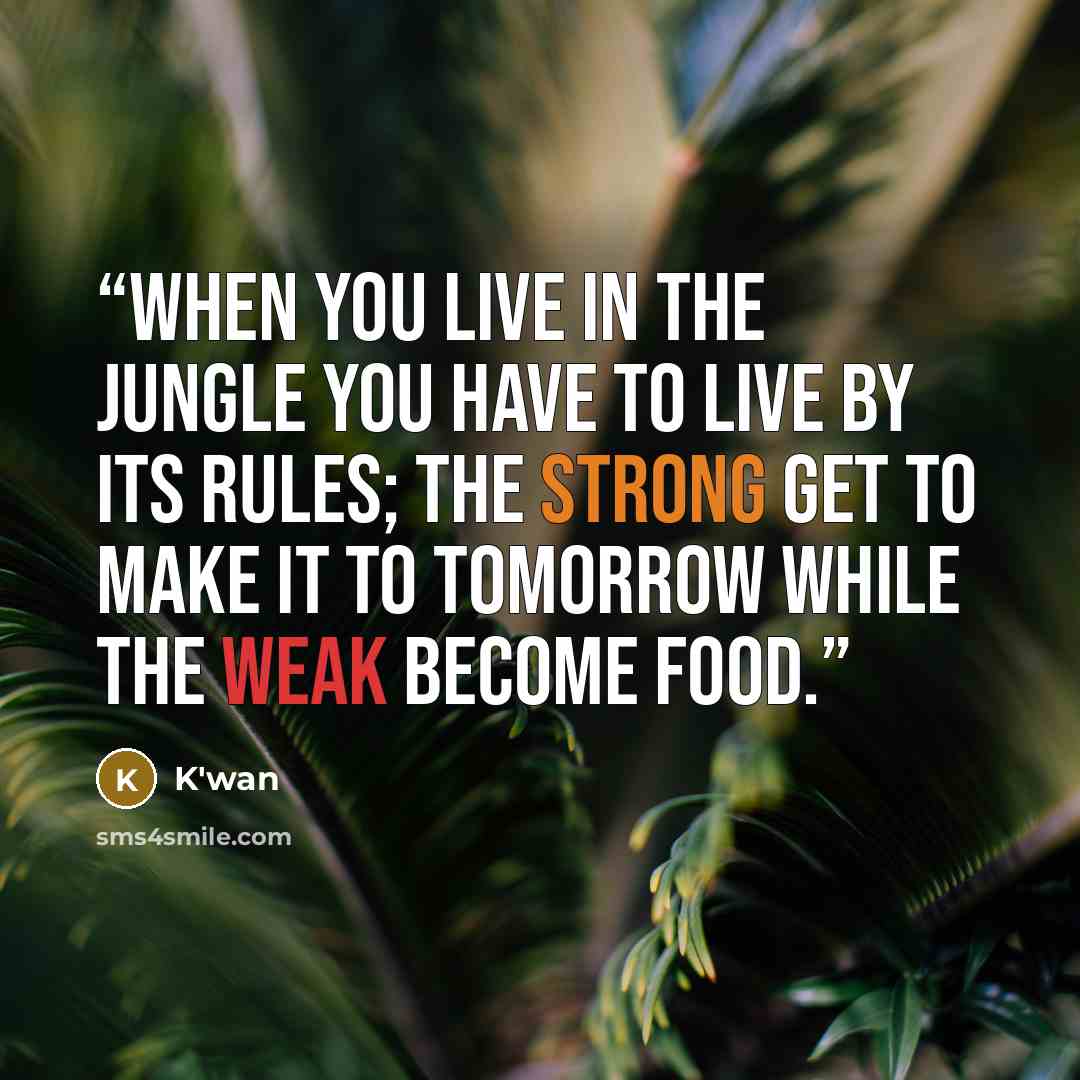 “When you live in the jungle you have to live by its rules; the strong get to make it to tomorrow while the weak become food.” quote by K'wan