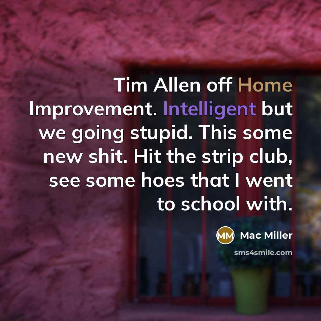 “Tim Allen off Home Improvement. Intelligent but we going stupid. This some new shit. Hit the strip club, see some hoes that I went to school with.” quote by Mac Miller