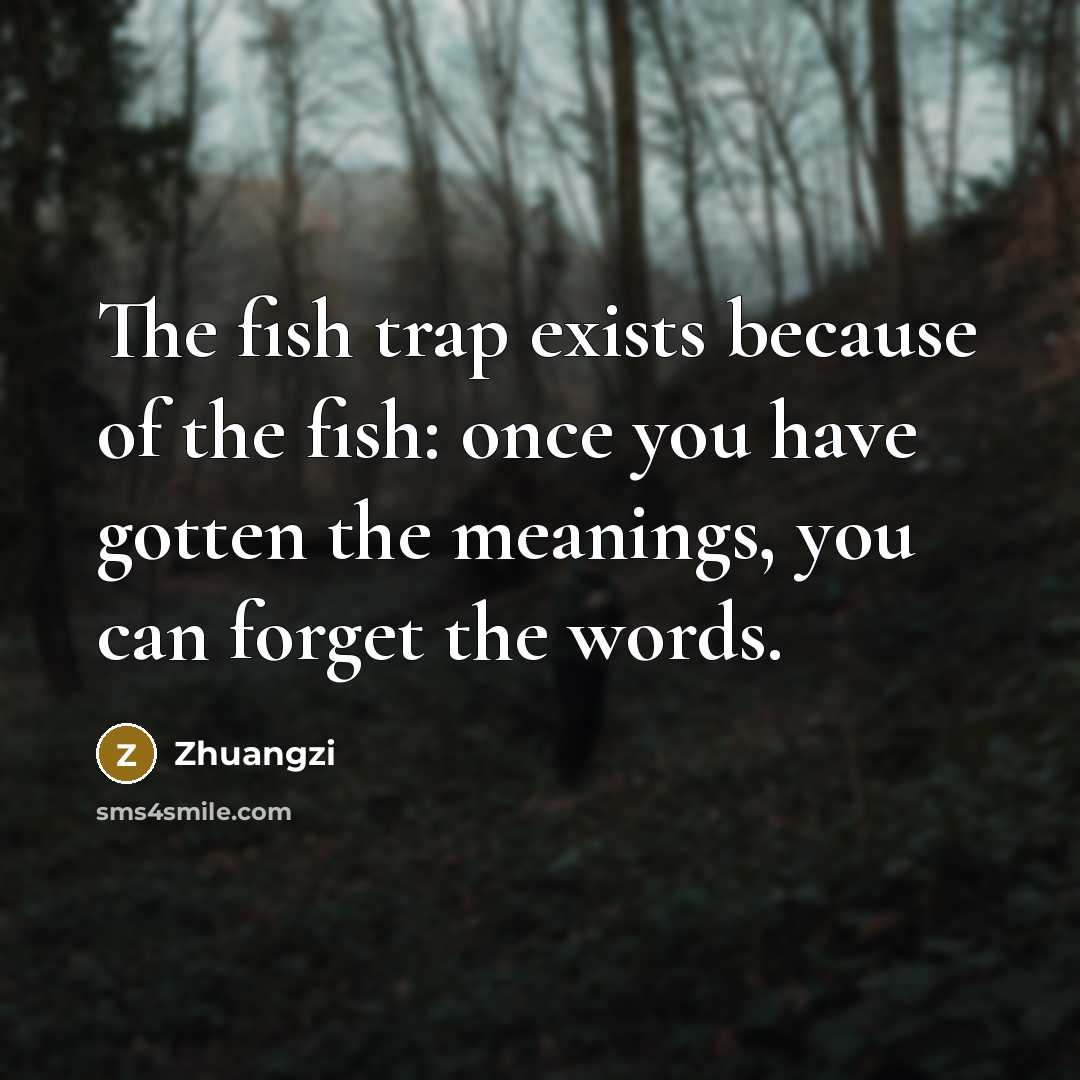 “The fish trap exists because of the fish: once you have gotten the meanings, you can forget the words.” quote by Zhuangzi