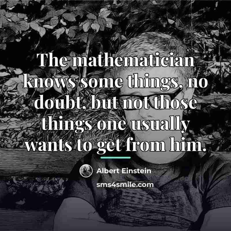 “The mathematician knows some things, no doubt, but not those…” quote by Albert Einstein