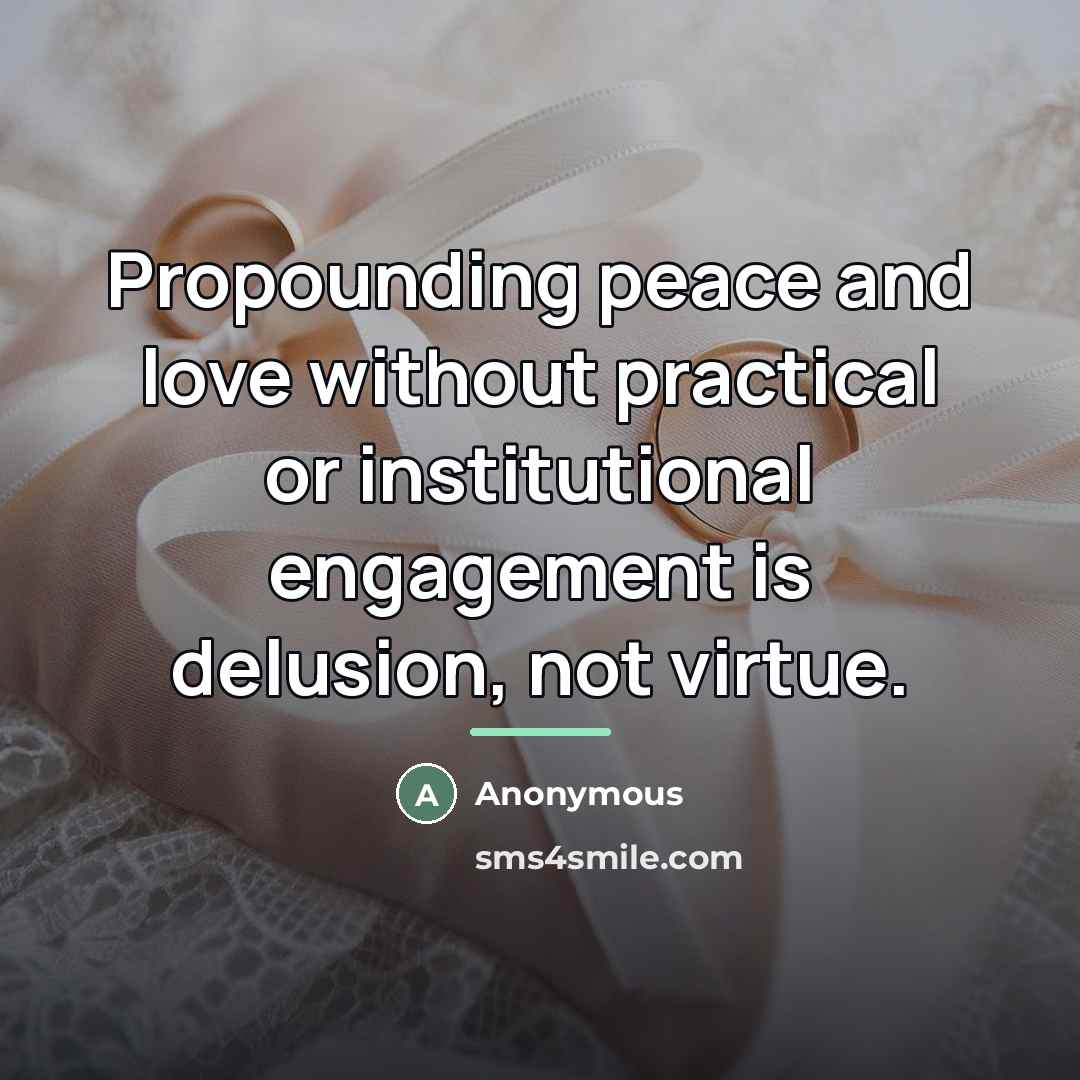 “Propounding peace and love without practical or institutional engagement is…” quote by Anonymous