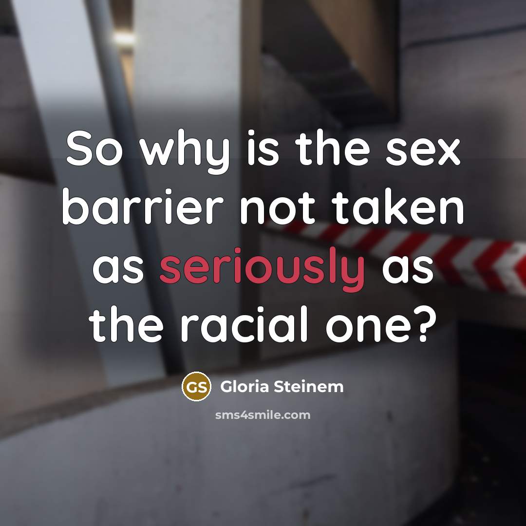 “So why is the sex barrier not taken as seriously as the racial one?” quote by Gloria Steinem
