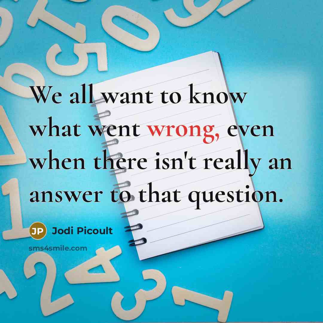“We all want to know what went wrong, even when…” quote by Jodi Picoult