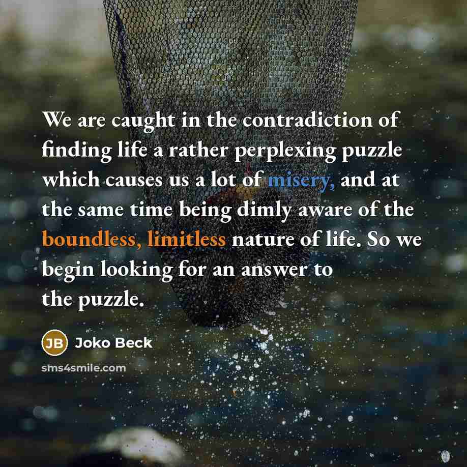 “We are caught in the contradiction of finding life a…” quote by Joko Beck