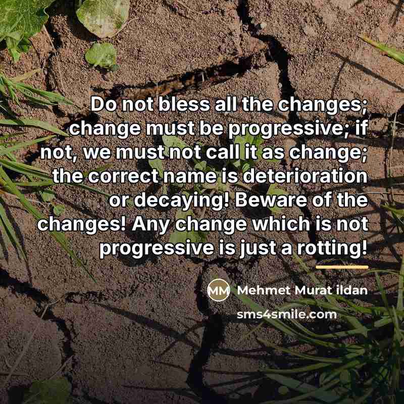 “Do not bless all the changes; change must be progressive;…” quote by Mehmet Murat Ildan